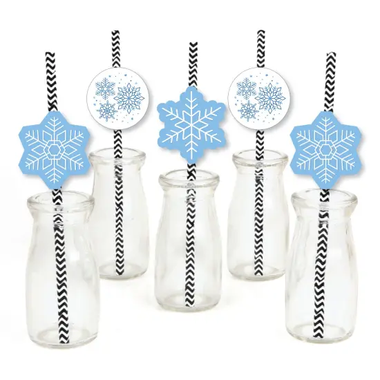 Big Dot of Happiness Blue Snowflakes - Paper Straw Decor - Winter Holiday Party Striped Decorative Straws - Set of 24 {1}