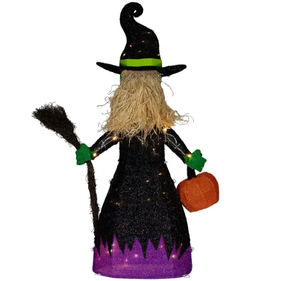 Northlight LED Lighted Witch with Broom Outdoor Halloween Decoration - 39"- Clear Lights Purple {6}