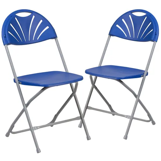 Emma and Oliver 2 Pack Wedding Party Event Fan Back Plastic Folding Chair Home Office Blue {1}