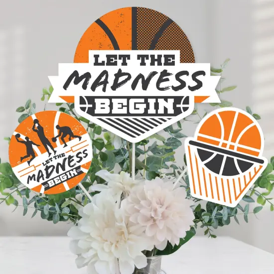 Big Dot of Happiness Basketball - Let The Madness Begin - College Basketball Party Centerpiece Sticks - Table Toppers - Set of 15 {1}