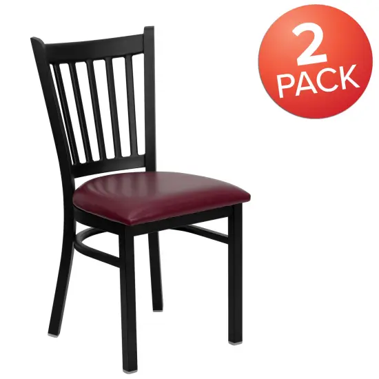 Emma and Oliver 2 Pack Vertical Back Metal Restaurant Chair Mahogany/BlackMetal {10}