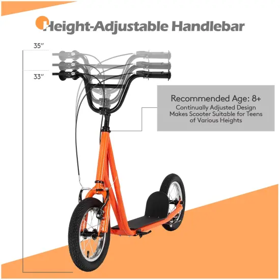 Height Adjustable Kid Kick Scooter with 12 Inch Air Filled Wheel Orange {4}