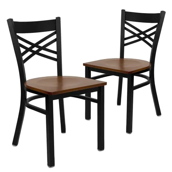 Emma and Oliver 2 Pack "X" Back Metal Restaurant Chair Cherry/BlackMetal {1}
