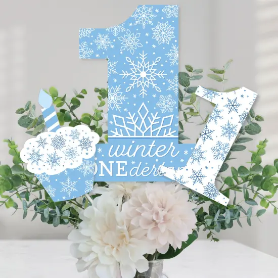 Big Dot of Happiness Blue Snowflakes 1st Birthday - Boy Winter ONEderland Party Centerpiece Sticks - Table Toppers - Set of 15 {1}