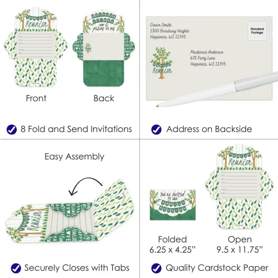 Big Dot of Happiness Family Tree Reunion - Fill-In Cards - Family Gathering Party Fold and Send Invitations - Set of 8 {4}