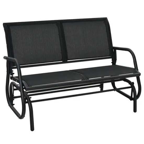 Swing Glider Chair 48 Inch Loveseat Rocker Lounge Backyard Black {1}