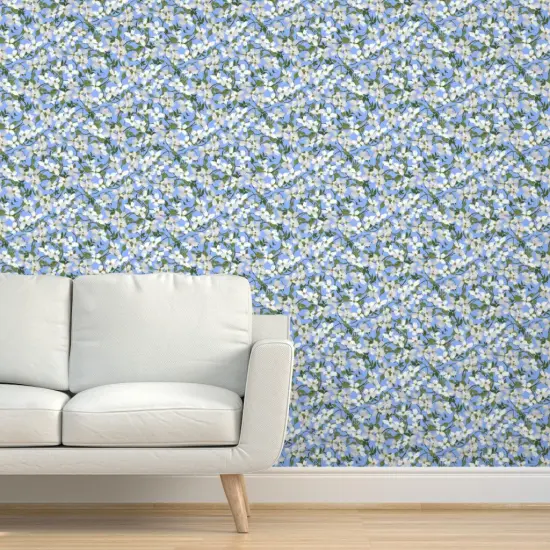 Pre-Pasted Wallpaper 2FT Wide Floral Botanical Tree Blue Flowers Branches Blossoms Sky Spring Dogwood Blooms Custom Pre-pasted Wallpaper by Spoonflower {5}