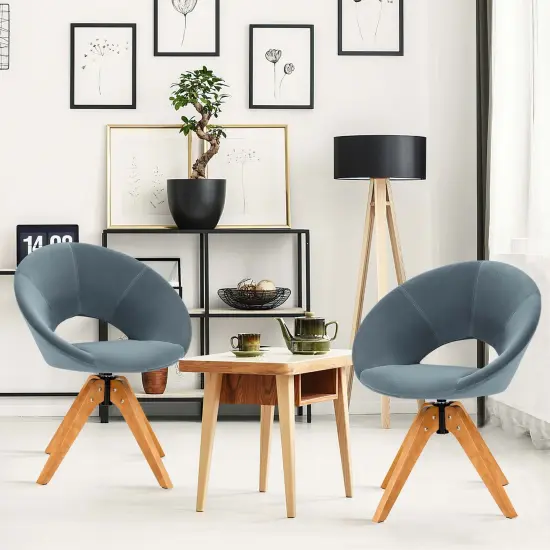 Costway Set of 2 Swivel Accent Chair Modern Velvet Vanity Chair w/ Wood Legs {2}