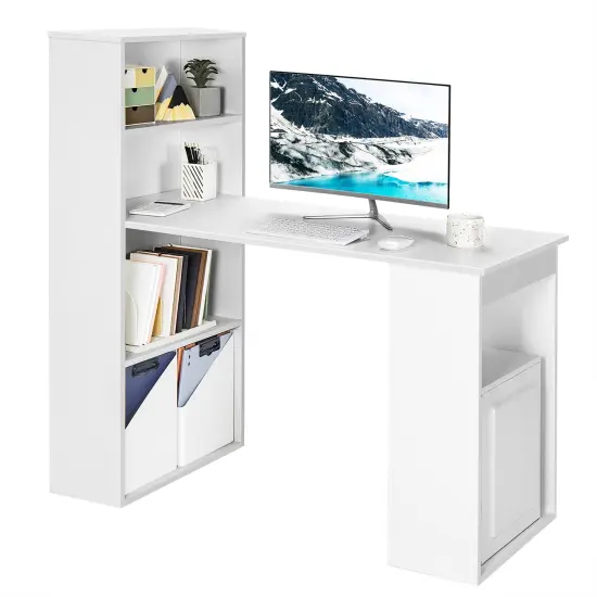 Costway Computer Desk WritingWorkstation Office w/6-Tier Storage Shelves White\Black {8}