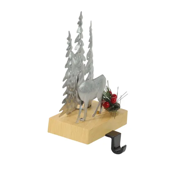 Northlight Galvanized Metal Deer with Trees Christmas Stocking Holder - 8.5" - Silver {3}