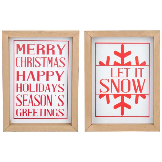Northlight Holiday Slogans Wooden Christmas Plaques - 8" - Red and White - Set of 2 {1}
