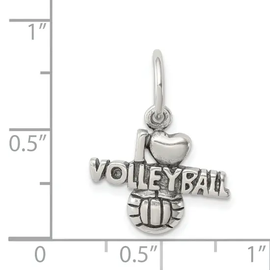 Sterling Silver Antiqued I Love Volleyball Charm Sports Jewerly 15mm x 17mm {4}