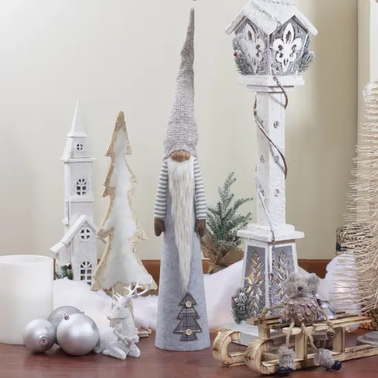 Northlight Tall Cone Gnome with Buttoned Plaid Christmas Tree Figure - 22" - Gray and Brown {3}