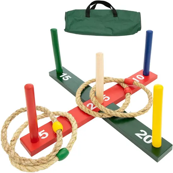 WE Games Rope Ring Toss Yard Game - Throwing Carnival Quoits Set - Solid Wood {1}