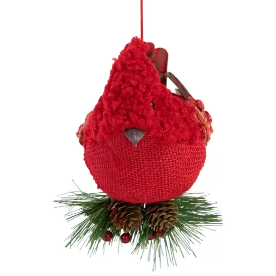 Northlight Burlap Cardinal with Pine Needles and Berries Christmas Ornament - 5.25" - Red {6}