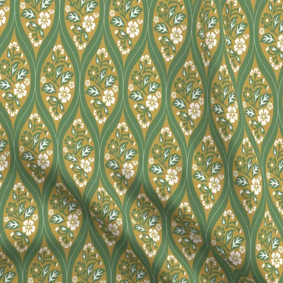 Various Fabrics by the Yard or Fat Quarter Traditional Floral Classic Ogee Mustard Gold Green Blush Pink Medium Scale Custom Printed Fabric by Spoonflower {5}