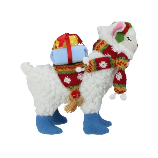 Raz 8.5" White and Blue Plush Llama with Holly Plant Christmas Tabletop Figure {3}