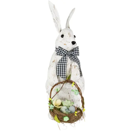 Northlight Rabbit with Easter Basket Decoration - 13" - Brushed White {6}
