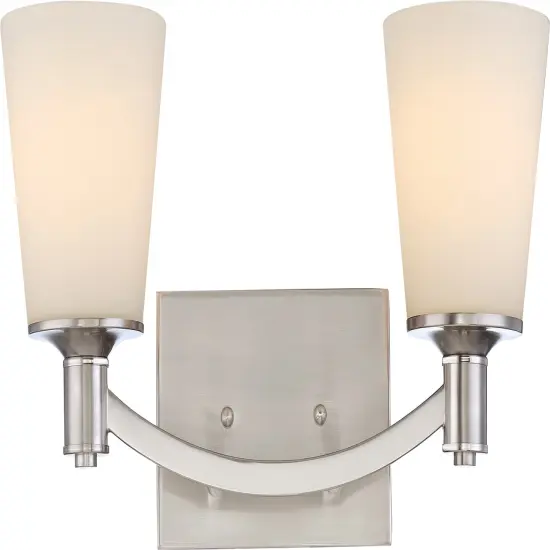 Laguna 2-Light Wall Mounted Vanity & Wall Light Fixture in Brushed Nickel Finish {1}