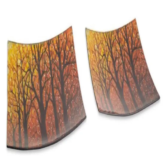 Melrose Set of 2 Orange and Black Contemporary Woodland Glass Platters 13" {1}