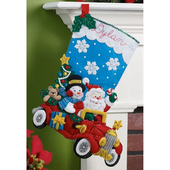 Bucilla Felt Stocking Applique Kit 18" Long-Holiday Drive {3}