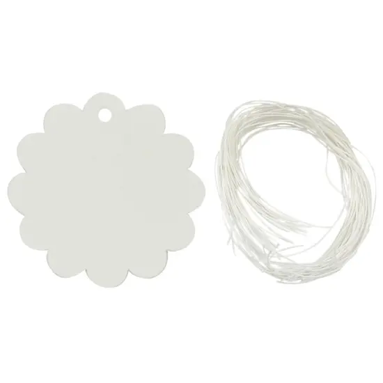 Wrapables 50 Gift Tags/Kraft Hang Tags with Free Cut Strings for Gifts, Crafts & Price Tags White Flower {1}
