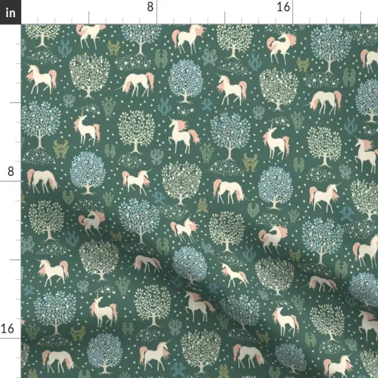 Various Fabrics by the Yard or Fat Quarter Green Forest Trees Fantasy Princess Woods Renaissance Unicorns Magical Tapestry Fairytale Mythic Small Scale Custom Printed Fabric by Spoonflower {2}