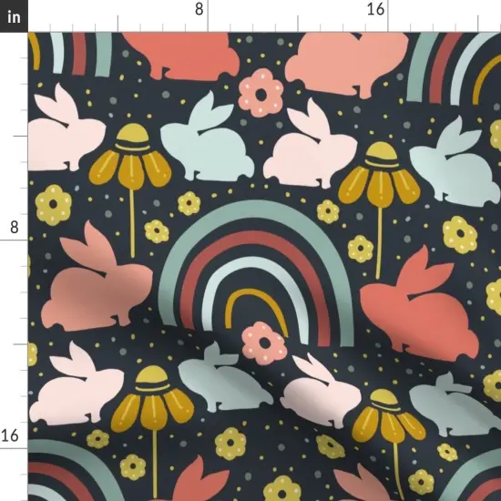 Various Fabrics by the Yard or Fat Quarter Spring Rabbit Coral Pink Aqua Yellow Easter Bunny Rainbow Boho Bunnies Custom Printed Fabric by Spoonflower {2}