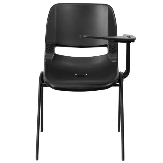 Emma and Oliver Ergonomic Shell Chair with Left Handed Flip-Up Tablet - Tablet Arm Desk Black {3}