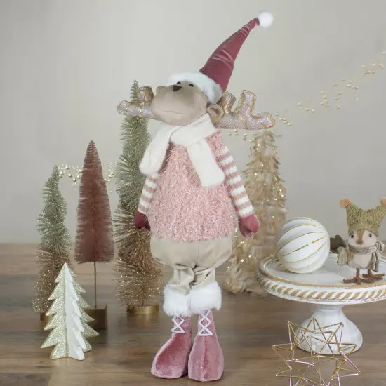 Northlight Standing Boy Moose Christmas Figurine - 26" - Pink and Beige {3}