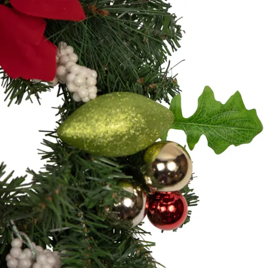 Northlight Decorated Red and Green Poinsettia and Pine Artificial Christmas Wreath, 24-inch, Unlit {3}