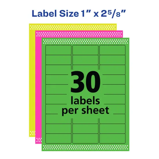 Avery Printable Address Labels with Sure Feed, 1" x 2-5/8", Assorted Neon (Magenta, Green and Yellow), 450 Blank Mailing Labels for Laser and Inkjet Printers (5979) {5}