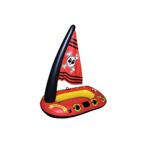 Swim Central Inflatable Red Pirate Boat Swimming Pool Float with Jolly Roger Sail, 57-Inch {1}