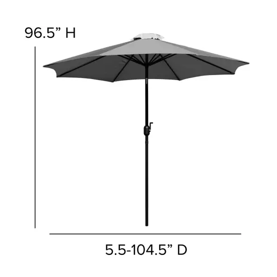 Merrick Lane Bali 9' Round UV Resistant Outdoor Patio Umbrella With Height Lever And 33&deg; Push Button Tilt Gray {4}