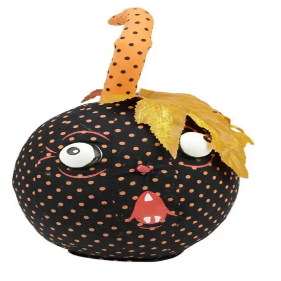 Gallerie II 12" Black and Orange Pumpkin with Polka Dots Halloween Tabletop Figure {1}