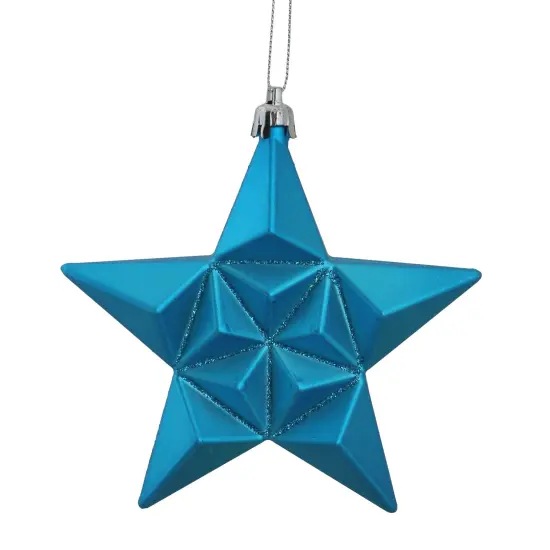 DAK 12ct Matte Turquoise Blue Glittered Star Shatterproof Christmas Ornaments 5" (127mm) {1}