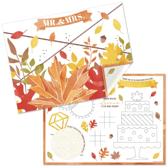 Big Dot of Happiness Fall Foliage Bride - Paper Autumn Leaves Bridal Shower and Wedding Party Coloring Sheets - Activity Placemats - Set of 16 {1}