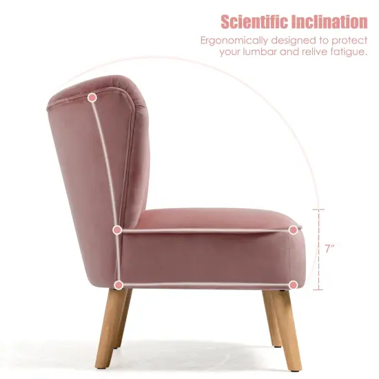 Armless Accent Chair Modern Velvet Leisure Chair Pink {4}