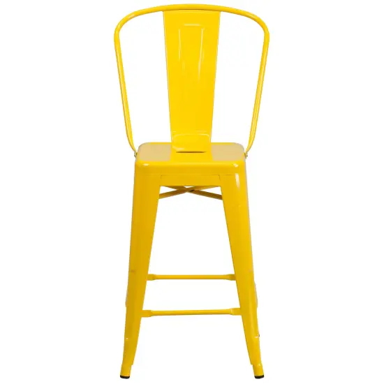 Merrick Lane Dothan Series Metal Stool with Removable Back for Indoor-Outdoor Use Yellow {3}