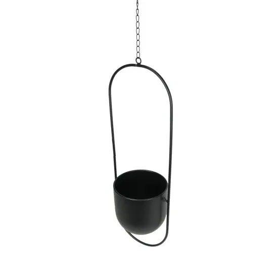 Black Metal Hanging Planter Indoor Outdoor Flower Pot Minimalist Oval Decor {3}