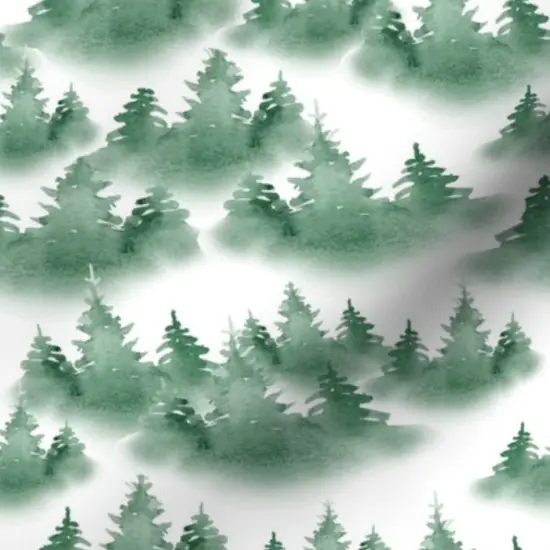 Various Fabrics by the Yard or Fat Quarter Woodland Pine Conifers Green White Pacific Northwest Forest Fog Mist Custom Printed Fabric by Spoonflower {7}