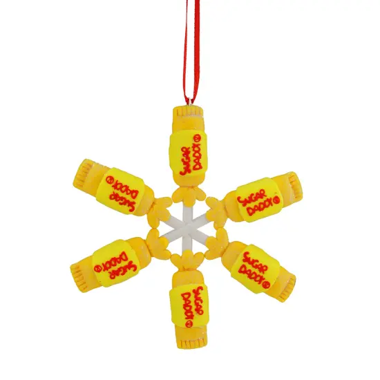 Northlight 4" Yellow and Red Tootsie Roll Sugar Daddy Lollipop Snowflake Christmas Ornament {1}