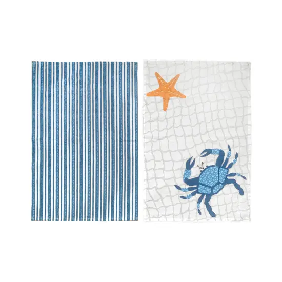 Crab Stripe Printed Kitchen Dishtowel Set of 2 Decor {1}