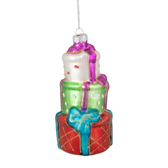 Northlight 4.5" Multi-Color Stacked Presents Glass Christmas Ornament Red {1}