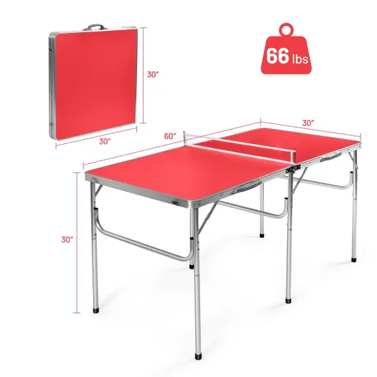 60 Inch Portable Tennis Ping Pong Folding Table with Accessories Red {5}