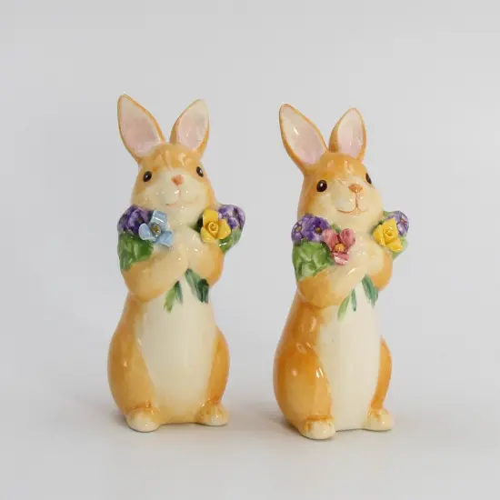 Ceramic Easter Bunny Rabbits with Flowers Salt and Pepper, Home D&eacute;cor, Gift for Her, Gift for Mom, Kitchen D&eacute;cor, Spring D&eacute;cor, Easter D&eacute;cor {3}