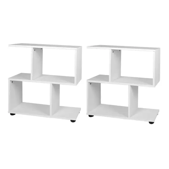 Costway 2 PCS 2-Tier Bookshelf S Shaped Bookcase Storage Rack Display Shelf w/ Foot Mats {1}