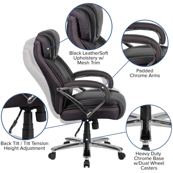 Emma and Oliver 500 lb. Big & Tall LeatherSoft Executive Ergonomic Office Chair with Wide Seat Black {2}