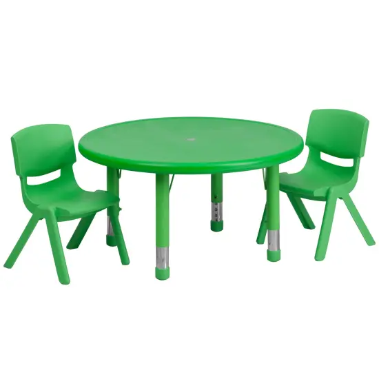 Emma and Oliver 33" Round Plastic Height Adjustable Activity Table Set with 2 Chairs Blue {7}