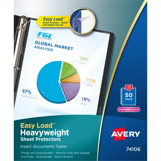 Avery Diamond Clear Heavyweight Sheet Protectors, Easy Load, 50 Document Protectors (74106) {1}